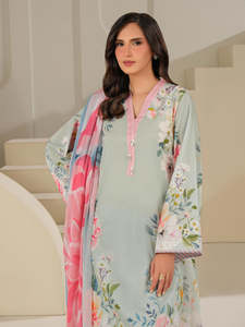 Tissu de coton de pelouse en soie imprimé vibrant pour femme pour robe traditionnelle Salwar Kameez et indienne avec détail en dentelle - Product Image 4