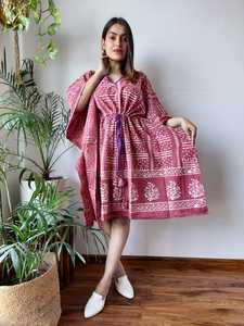 Mini robe caftan cachemire en coton léger sur mesure avec col en V et cravate à la taille pour l'été-Prêt pour les clients et les revendeurs - Product Image 4