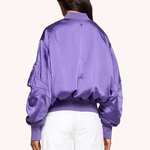 Blouson Bomber en Toile Personnalisable pour Femme avec Extérieur en Cuir Véritable Imprimé Brut Respirant Vente en Gros - Product Image 2