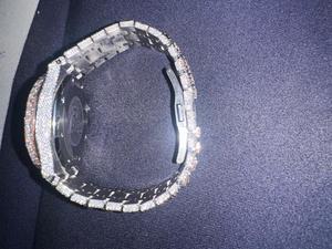 Reloj mecánico de acero inoxidable de oro rosa de dos tonos Moissanite Caja cuadrada completamente helada con ventana de esfera de vidrio - Product Image 3