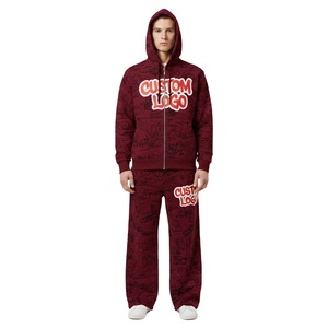Custom French Terry Zip up Fleece Heavyweight All Over Screen Print <b>Set</b> All Over Printing Baggy Cotton Sweatsuit 2026 - Product Image 3