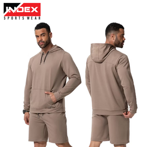 Sudadera con capucha con parche bordado desgastado personalizado lavado ácido Vintage Zip pantalones cortos de verano de algodón para hombre y conjunto de chándales para correr - Product Image 1