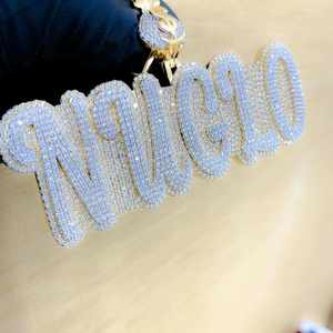 Dijes Infantiles de Plata de Ley 925 con Moissanita de Corte de 3 Quilates, Estilo Hiphop, con Inicial de Corona, Chapado en Oro Amarillo de 18K, Regalo - Product Image 3