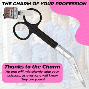 Tijeras médicas negras con clase, llavero de muñeca de enfermera Vaslcare con cuchillas afiladas de punta roma, tijeras de vendaje de Material de acero - Product Image 2
