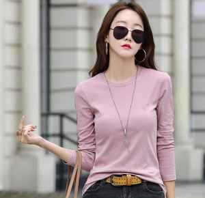 OEM personalizado de alta calidad 100% algodón camiseta de mujer Casual sólido estampado de manga larga bordado de cuello redondo talla grande polar - Product Image 3