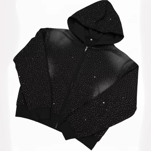 Premium Wholesale Custom <b>Red</b> Rhinestone Zip Up Hoodie Bling Sparkle Hoodies Streetwear Fashion Men <b>Women</b> Oversized <b>Sweatshirts</b> - Product Image 1