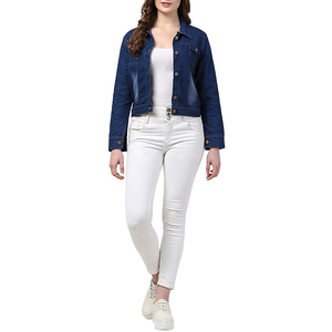 Chaquetas vaqueras elegantes de nuevo diseño para mujer, chaqueta sencilla holgada de color de contraste de retazos de diseño informal a la moda para mujer - Product Image 3