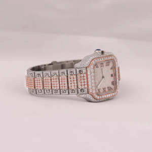 Montre unisexe en acier inoxydable à mouvement automatique avec cadran en verre de diamant moissanite personnalisé bicolore, tourbillon, diamant VVS, style hip-hop - Product Image 3
