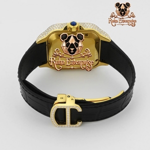 Crystal Bezel <b>Watch</b> with <b>Black</b> Leather Strap, Roman Numeral Dial and Gold Tone Buckle - Product Image 2