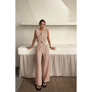 Conjunto de chaleco y pantalón a rayas WAFFLE-STRIPED color marrón para mujer - Product Image 5