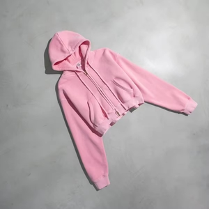 เสื้อมีฮู้ดสำหรับผู้หญิงผ้าฝ้ายเฮฟวี่เวทซักได้แบบมีซิปเปิดไหล่สไตล์วินเทจ - Product Image 1