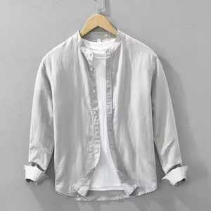 Chemise tendance à col mandarin pour homme, coupe ajustée, décontractée, manches longues, chemisier/stock. - Product Image 3