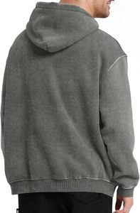 Sudadera Extra Grande de Alta Calidad para Hombre, Estilo Retro, Color Gris Oscuro Deslavado, Corte Holgado, Estilo Deportivo, Minimalista, Informal - Product Image 3