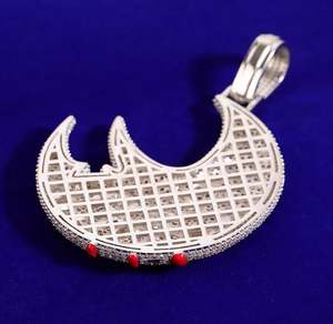 Iced Out Big Moon Blood Pendant <b>Necklace</b>, Micro Pave 3D Moon Pendant, CZ Diamond Hip Hop Chain, Gothic Jewelry, Men's Jewelry - Product Image 2