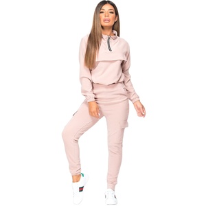 Vente en gros, sweat à capuche zippé noir pour femme, haut court, survêtement, jogging, ensemble deux pièces pour femme, ensemble d'entraînement - Product Image 5