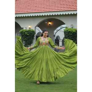 Experience the allure of Trending Gown With <b>Gold</b> Crush <b>Fabric</b> With <b>Sequins</b> & Multi Embroidered work Dupatta - Product Image 1