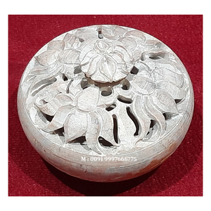 Round Shape Natural Soapstone Carving Potpourri <b>Box</b> Handmade <b>Floral</b> Carving Design With Glossy Surface Used For Gifting Purpose - Product Image 1