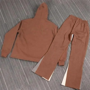 100% coton blanc décontracté luxe sweats à capuche survêtement unisexe polaire broderie en vrac poids lourd plaine hommes à capuche ensembles pantalons de survêtement - Product Image 4