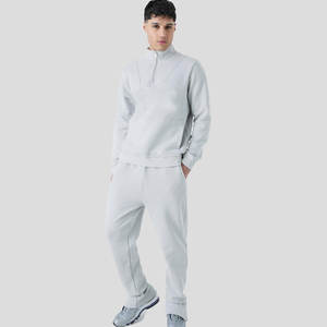 2025 ropa de hombre chándal lavado ácido 100% algodón logotipo personalizado pantalones acampanados y Jersey media cremallera Sudadera con capucha conjunto de 2 piezas - Product Image 1