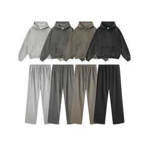 Vêtements en gros, streetwear, ensemble de survêtement en molleton délavé à l'acide, survêtement surdimensionné pour hommes, ensemble de molleton lourd - Product Image 6