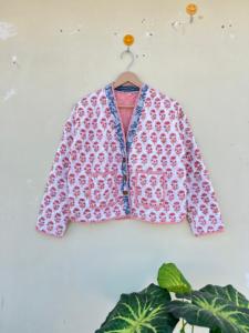 เสื้อแจ็กเก็ตผ้าฝ้ายบุนวมลายดอกสีครามสำหรับผู้หญิงใส่ได้ทุกฤดูการตกแต่งสไตล์กิโมโน - Product Image 2