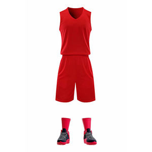 Conjunto de Uniforme Juvenil de Baloncesto de Malla de Poliéster Roja con Diseño Personalizado de Fábrica para Deporte - Product Image 1