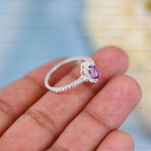 Nueva llegada amatista CZ anillo de compromiso 925 plata esterlina fina minimalista joyería fina compromiso aniversario regalo para mujer - Product Image 3