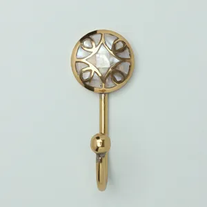 Mughalcrafts Modern Art Deco Style Single-Tier Brass Coat Hook Mother Pearl Inlay Metal Wall Hook Kitchen Bathroom Wardrobe Use - Product Image 1
