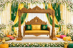 ชุดเวทีงานแต่งงานสุดหรูพร้อมชิงช้าซันเคดา จุล่า พร้อมเก้าอี้สำหรับจัดงานเมห์นดี/งานสังเกต  คอลเลคชั่นชิงช้ารุ่นล่าสุด - Product Image 6