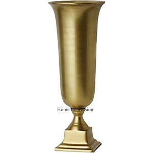 Material de primera calidad, centro de mesa hecho a mano chapado en oro de alta calidad y decoración de boda, jarrones de flores de trompeta, suministros - Product Image 1