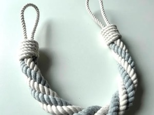 Cortina de cuerda de algodón gris y blanco Tieback Four Strand Twist Soporte hecho a mano - Product Image 2