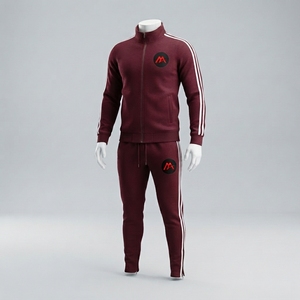 Conjunto Deportivo para Hombre Color Borgoña, Chaqueta Deportiva con Cierre Completo, Pantalones Jogger con Franjas Laterales Blancas, Ropa Deportiva para Entrenamiento, Gimnasio, Running, Fitness - Product Image 1