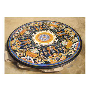 Unique Design Round Shape Handmade Pietra Dura <b>Polished</b> <b>Black</b> Marble Inlay Table Top Home Decoration - Product Image 1