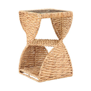 Table d'appoint en fer robuste avec tressage en rotin synthétique et dotée d'un plateau en verre pour une utilisation en intérieur - Product Image 6
