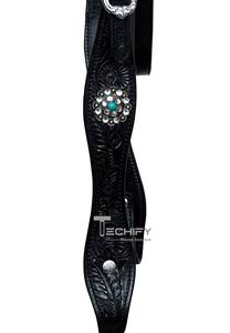 Premium Leather Dressage Horse Bridle with Turquoise Conchos and Silver Accents - Product Image 5