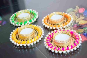 Porte-lampes à thé multicolores Diyas en métal faits à la main pour mariages et décoration intérieure Cadeau de Noël Support de lampe chauffe-plat sur table - Product Image 4