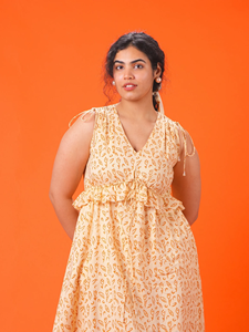 Vestido Midi de estilo modesto cómodo y relajado con estampado de bloque veraniego bonito con bolsillos de forro, colgantes de perlas con cordón para el verano - Product Image 6