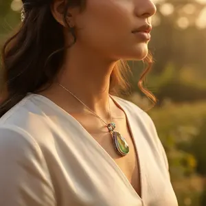 Collar con Colgante de Jade Verde en Plata de Ley 925 para Mujer, Cadena de Eslabones Moderna para Compromiso o Boda, Diseño con Forma de Número - Product Image 3