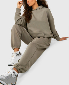 Chándal de mujer sólido transpirable de peso medio de algodón 100% de alta calidad superior logotipo impreso DTG personalizado invierno ecológico - Product Image 5