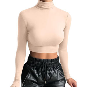 <b>Turtleneck</b> Women's Basic Mock Neck Crop <b>Tops</b> <b>Top</b> Quality Custom Slim Fit <b>Long</b> <b>Sleeve</b> Fitted Lightweight OEM Workout Crop <b>Tops</b> - Product Image 6