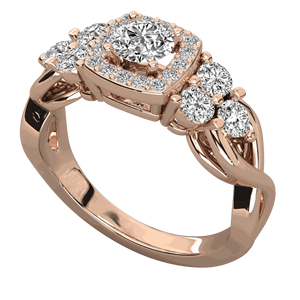 Anillo de Compromiso con Halo Cuadrado y Racimo de Diamantes de Corte Redondo - Product Image 3