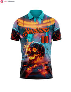 เสื้อโปโลลายหัวกะโหลกธงชาติอเมริกัน3D ออกแบบได้ตามต้องการสีแดงทอง-ดำระบายอากาศได้สไตล์ลำลองพิมพ์ลายสีพื้น - Product Image 2