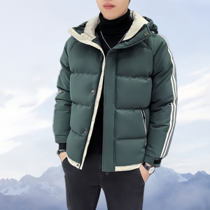 แจ็กเก็ตขนปลาปักเป้ามีฮู้ดสำหรับผู้ชายสีทึบสำหรับใช้กลางแจ้งฤดูหนาวทำตามสั่ง - Product Image 5