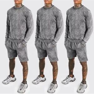 Fabricant de vêtements personnalisés, ensemble de survêtement unisexe délavé à l'acide, ensemble de survêtement vierge, taille plus, ensemble de short et de t-shirt délavé à l'acide pour homme - Product Image 1