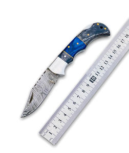 Handmade Damascus Blade <b>Folding</b> Pocket <b>Utility</b> <b>Knife</b> Adjustable Hand Orientation Eco-Friendly Customizable OEM Leather Case - Product Image 1