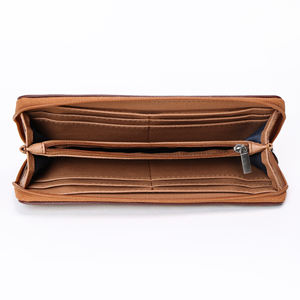 Handmade Modern Women's Leather <b>Wallet</b> Slim Fancy <b>Long</b> Zippered with RFID Blocking Design Stone Pattern Textured Cloth - Product Image 5