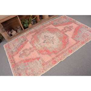 4.3x7 ft Vintage Turkish Rug, Area Rug, <b>Red</b> Gray Polka dot <b>Wool</b> Rug - Product Image 4