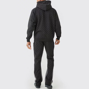 Ensemble de survêtement personnalisé all over Rhinestones lourd soleil délavé impression broderie surdimensionné noir pour hommes - Product Image 6