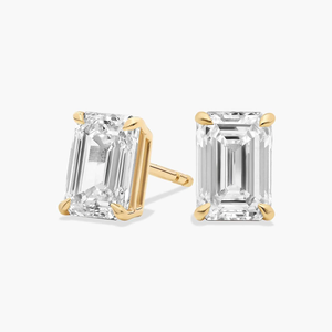 Pendientes de Diamantes Cultivados en Laboratorio con Corte Esmeralda para Mujer, Oro Amarillo de 14K, Claridad VS2, Color E, Certificados por RATAN JEWELS, Estilo Étnico - Product Image 1