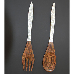 เปลือกหอยเครื่องประดับชุดช้อนและส้อมแม่ของมุกฝังด้วยโมเสคศิลปะลาย - Product Image 2